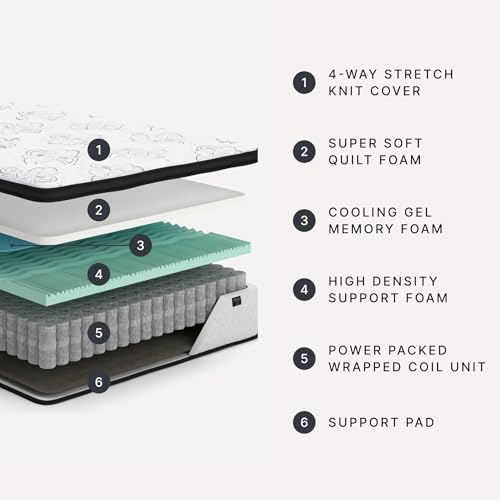 Signature Design by Ashley Chime Hybrid King 12" Mattress with Gel Memory Foam, Medium Firm, Pressure Relief, Fiberglass Free Mattress in a Box