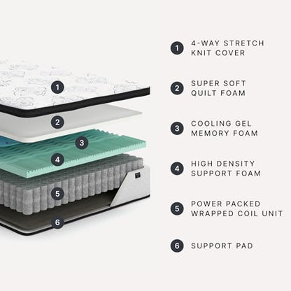Signature Design by Ashley Chime Hybrid King 12" Mattress with Gel Memory Foam, Medium Firm, Pressure Relief, Fiberglass Free Mattress in a Box