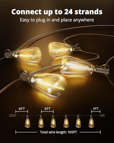 LED Outdoor String Lights, 100FT Patio Lights with 32 Edison Shatterproof Bulbs, view 6