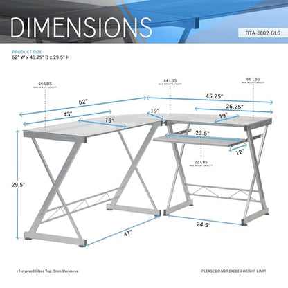 L Shaped Desk with Keyboard Tray - Efficient Work from Home Desk - Glass L Shaped Desk - Professional Work Desk for Home Office - Versatile Glass Corner Desks for Home Office