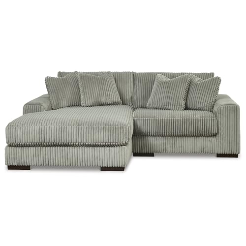 Signature Design by Ashley Lindyn Sectional Couch, L-Shaped 2-Piece Sofa with Chaise, Reversible Deep Seat Cushions, Cozy Velvet Wide-Cord Upholstery for Living Room, Fog Gray, 99" W