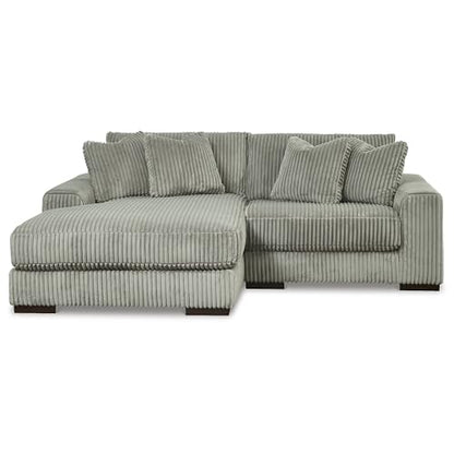 Signature Design by Ashley Lindyn Sectional Couch, L-Shaped 2-Piece Sofa with Chaise, Reversible Deep Seat Cushions, Cozy Velvet Wide-Cord Upholstery for Living Room, Fog Gray, 99" W