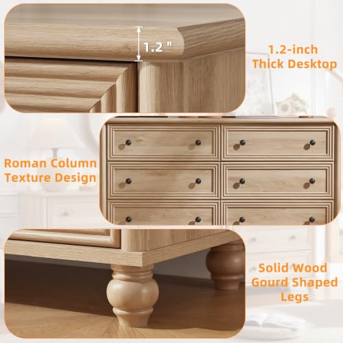54" Dresser for Bedroom, Farmhouse 6 Drawers Dressers with Gourd Legs, view 6
