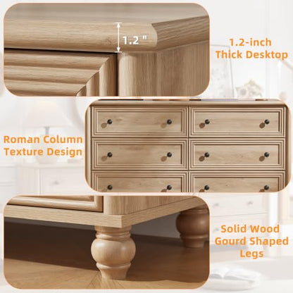 54" Dresser for Bedroom, Farmhouse 6 Drawers Dressers with Gourd Legs, view 6
