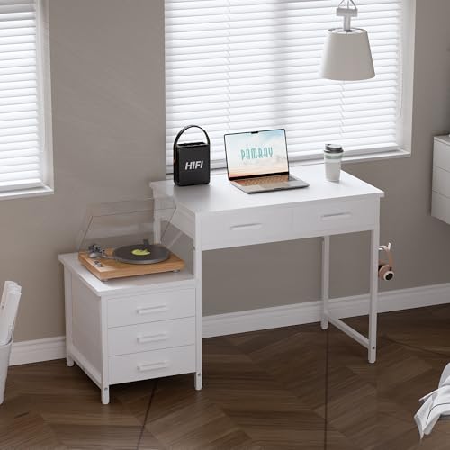 47 inch Small Computer Desk with 5 Drawers for Study Writing, view 4