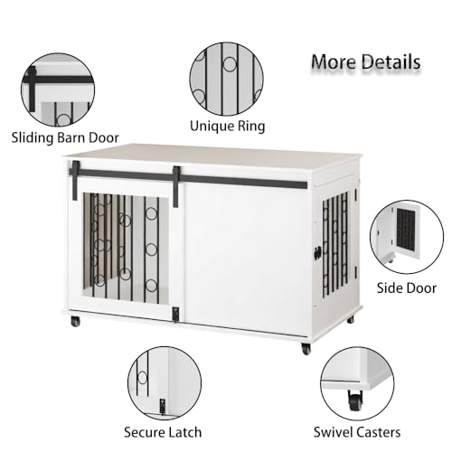 Dog Crate Furniture with Sliding Barn Door & Side Door, view 3