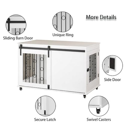 Dog Crate Furniture with Sliding Barn Door & Side Door, view 3