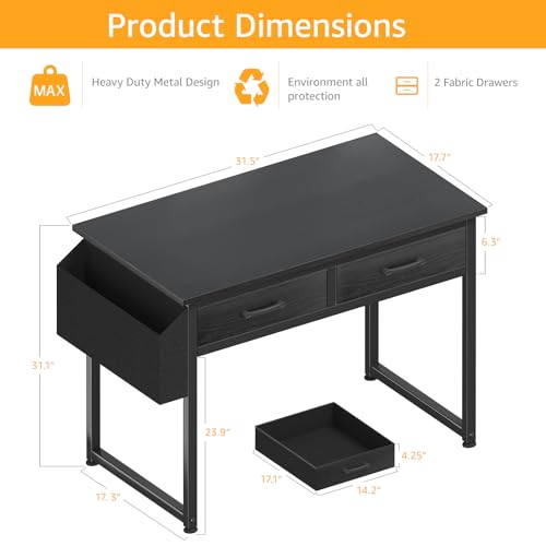 DLisiting 32 Inch Small Desk with Drawers, Black, view 4