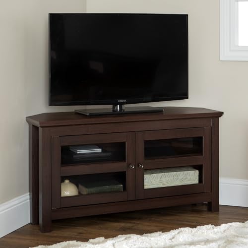Modern Farmhouse Wood Corner Universal TV Stand for TV's up to 50" Flat Screen Living Room Storage Entertainment Center, 44 Inch, Espresso Brown