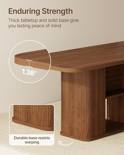 Mid-Centur Dinner Tables for 4/6/8, 70.9" Rectangle Dining Room Table with Large Tabletop and Sliding Tambour Doors, Fluted Dining Table 2-Layer Storage for Kitchen and Living Room, Walnut