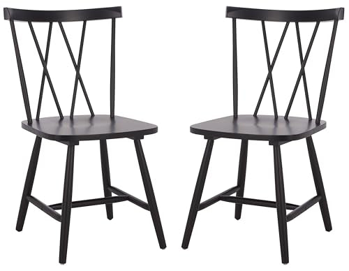 SAFAVIEH Furniture - Tayten Dining Chair Set of 2 - Matte Black Solid Wood - Windsor Style Spindle Back Chair - Ideal for Dining Room, Kitchen, 17.7" Seat Height (DCH8502C-SET2)
