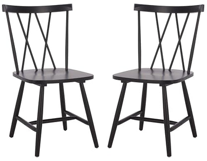 SAFAVIEH Furniture - Tayten Dining Chair Set of 2 - Matte Black Solid Wood - Windsor Style Spindle Back Chair - Ideal for Dining Room, Kitchen, 17.7" Seat Height (DCH8502C-SET2)