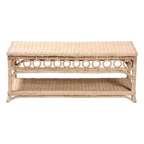 Oxford Natural Rattan Furniture with Braided Edges and emblished Decorative Ring Design, Coffee Table