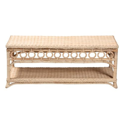 Oxford Natural Rattan Furniture with Braided Edges and emblished Decorative Ring Design, Coffee Table