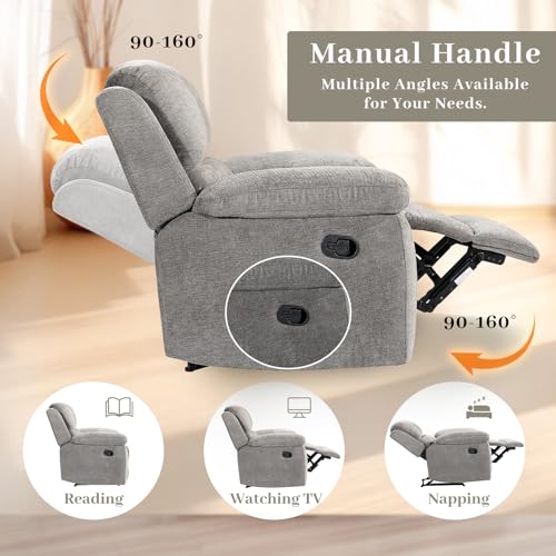 Soft Microfiber Reclining Sofa Set, Drop Down Table, Cupholder Console, Living Room Set, Sofa Loveseat Glider Chair 8018M (Light Grey, Sofa+Loveseat+Chair)
