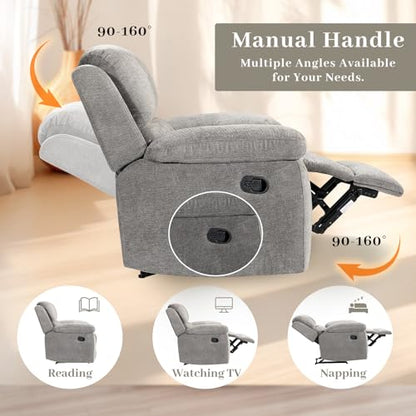Soft Microfiber Reclining Sofa Set, Drop Down Table, Cupholder Console, Living Room Set, Sofa Loveseat Glider Chair 8018M (Light Grey, Sofa+Loveseat+Chair)