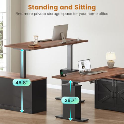 Farmhouse 55 inch L Shaped Standing Desk with Storage Drawers, view 5
