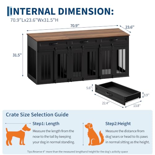 71'' Large Dog Crate for 2 Dogs,Dog Crate with 3 Drawer, view 3