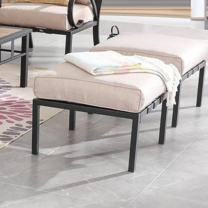 Patio Ottoman Metal Foot Stool Outdoor Ottoman with 5.9" Thick Beige Cushion, 22.4" W x 22.4" D x 18.1" H