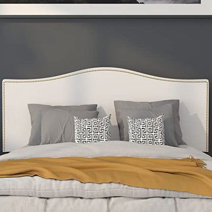 Lexington Upholstered Full Size Headboard with Accent Nail Trim in White Fabric