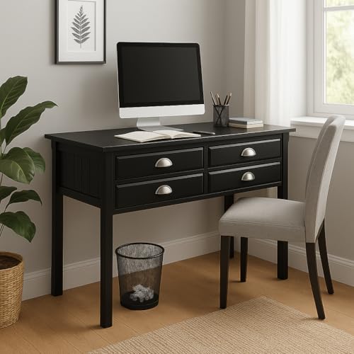 Wood Timber Console Table - Contemporary Design, Black Finish, 4 Storage Drawers, Entryway Furniture, Easy Assembly - 47.6" W x 15.7" D x 29.1" H