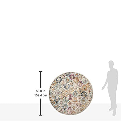 SAFAVIEH Madison Collection Area Rug - 5'3" Round, Cream & Multi, Boho Chic Distressed Design, Non-Shedding & Easy Care, Ideal for High Traffic Areas in Living Room, Bedroom (MAD611B)