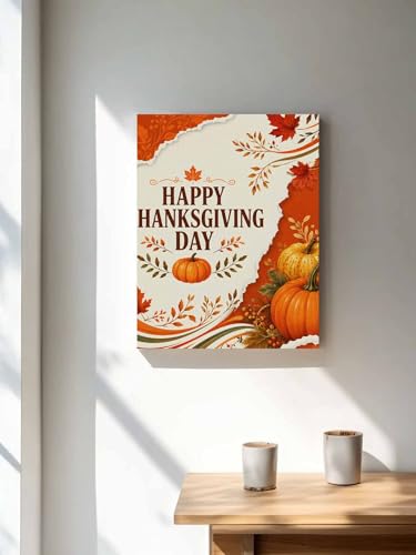 NuYeBiofx Happy Thanksgiving Day Pumpkins Canvas Wall Art Prints,48"x32" Framed Picture Artwork Autumn Maple Leaves Printed Canvas Oil Painting for Living Room Bedroom Office,Ready to Hang