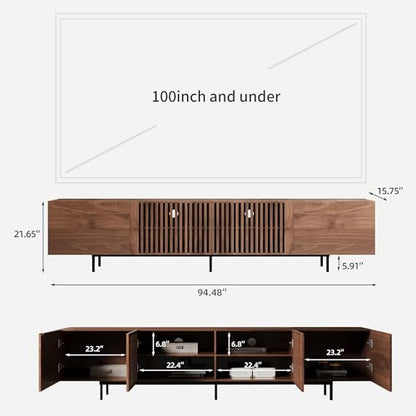 94.48 Inch Mid Century Modern TV Stand for Living Room, Walnut, view 3