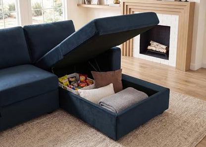 Sleeper Sectional Couch with Pull-Out Bed Sectional Sleeper Sofa Pull Out Bed with Storage Chaise, 6 Seaters Couch for Living Room, Velvet Blue