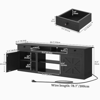 Farmhouse TV Stand with Power Outlet for 80 Inch TVs, Black, view 4