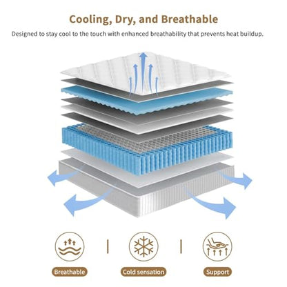 Queen Mattress, 14 Inch Hybrid Memory Foam Mattress in a Box, Cooling Gel for Pressure Relief & Back Pain Support, CertiPUR-US Certified, Medium Firm, Breathable Comfort Sleep
