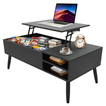 NChanmar Coffee Table for Living Room, Lift Top Coffee Table with Adjustable Storage and Hidden Compartment, Wood Center Table, Living Room Furniture for Home, Office-Black