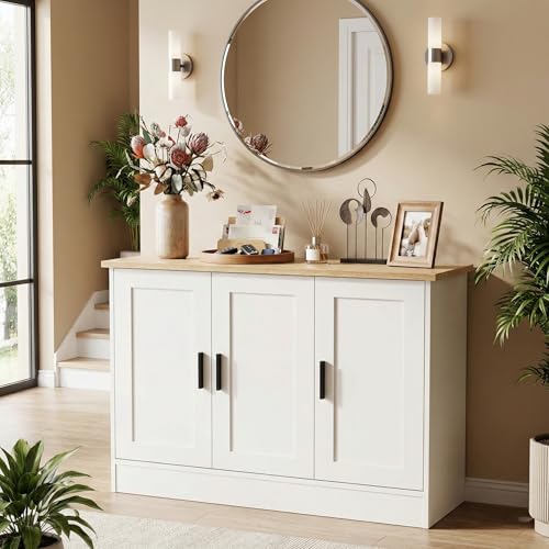 43" White Buffet Cabinet with Black Handles, view 2