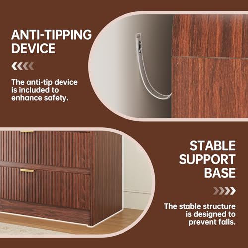 Fluted 6 Drawers Dresser for Bedroom, 54" Wide Wooden Dresser with Metal Handle, view 5