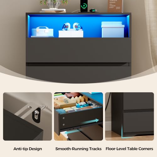 Black Tall 5 Drawer Dresser for Bedroom with LED Light, view 8