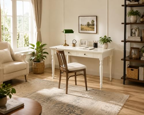 47 Inch Solid Wood Computer Writing Desk with Drawers, White, view 4