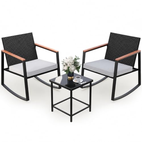 3 Pieces Rocking Patio Bistro Set with Anti-Scald Armrest, view 3