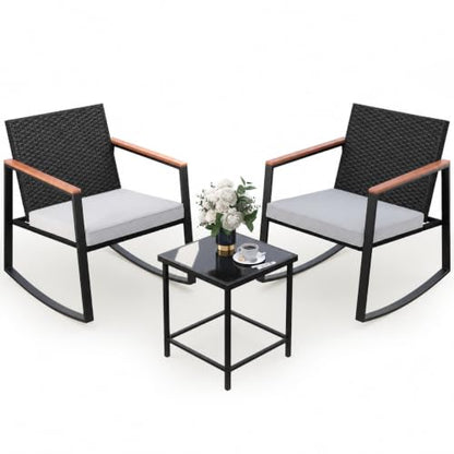 3 Pieces Rocking Patio Bistro Set with Anti-Scald Armrest, view 3
