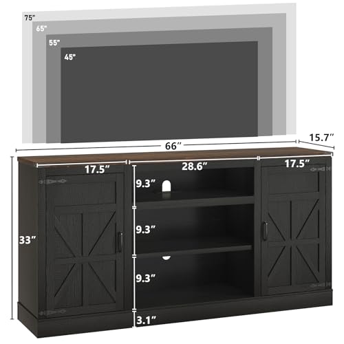 66" Farmhouse TV Stand with Power Outlets for 75 Inch TVs, view 3