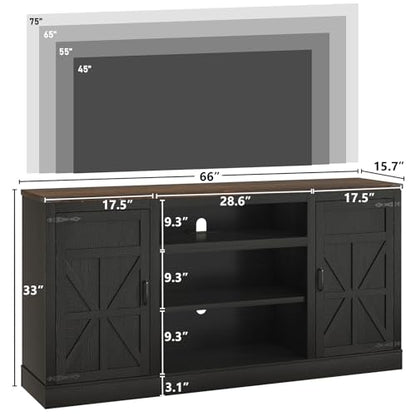 66" Farmhouse TV Stand with Power Outlets for 75 Inch TVs, view 3