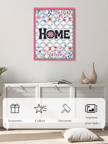 NuYeBiofx Home Words Farmhouse Wildflowers Canvas Wall Art Prints,40"x28" Framed Picture Artwork Pink Border Printed Canvas Oil Painting for Living Room Bedroom Office,Ready to Hang