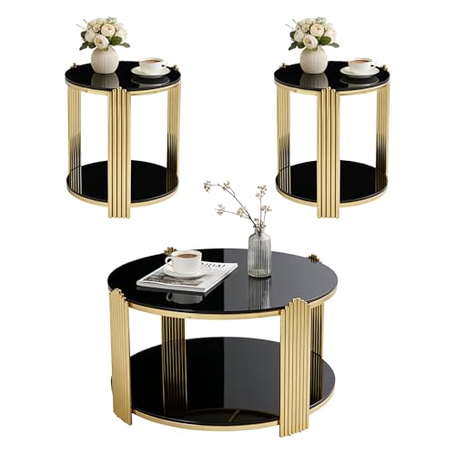 Round Living Room Table Set of 3 Include 1 Coffee Table and 2 End Tables, view 2