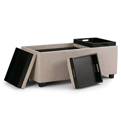 Avalon Storage Ottoman - 42 inch Wide Upholstered Linen Look Fabric Rectangular Flip-Top Ottoman in Natural, Contemporary Coffee Table Ottoman for Living Room with Hidden Storage
