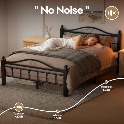 Metal Full Size Bed Frame with Black Headboard, view 5