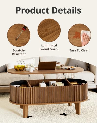Oval Lift Top Coffee Table with Storage, view 4