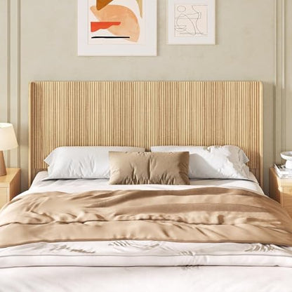 63.9" Wood Headboard Queen Size, Fluted Queen Headboard Only,Wall Mount Wood Headboards, Rustic & Modern Farmhouse,Wingback Design,Suitable for Full/Queen Bed Frames,Natural