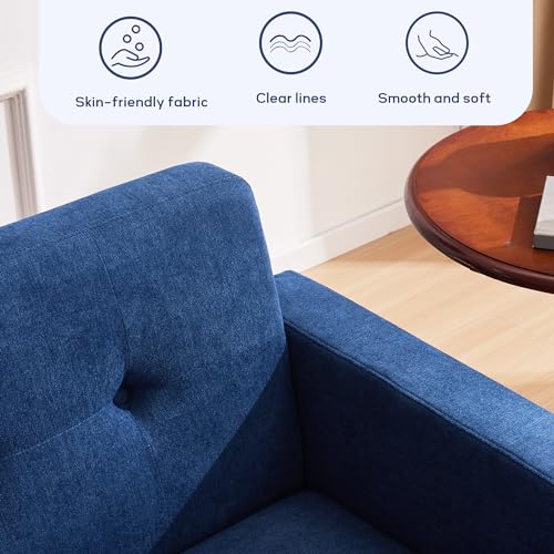 Sofa Couch, Mid Century Modern Sofa with Solid Wood Frame, Button Tufted Couch for Bedroom, Living Room, Office, Apartment (Dark Blue, 60 inch)