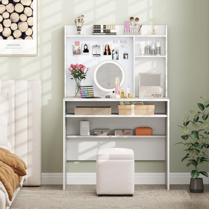 White Desk with Hutch, Small Computer Workstation with Bookshelf, view 8