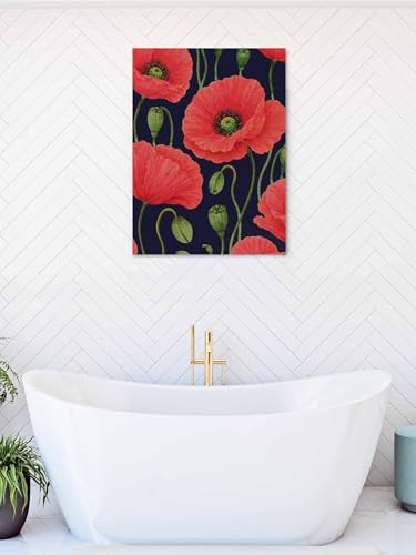 NuYeBiofx Red Poppy Farmhouse Floral Canvas Wall Art Prints,30"x20" Framed Picture Artwork Blossom Floral on Black Printed Canvas Oil Painting for Living Room Bedroom Office,Ready to Hang