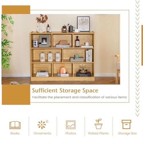 8 Cube Bookcase, Freestanding 3-Tier Open Bookshelf, Burlywood | Modern Storage Display Cabinet, Wood Cube Storage Organizer for Living Room, Home Office, Kid’s Room